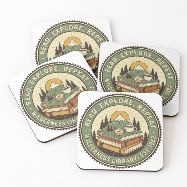Item preview, Read, Explore, Repeat – Wilderness Library Vintage Badge designed and sold by KERK Art and Design.