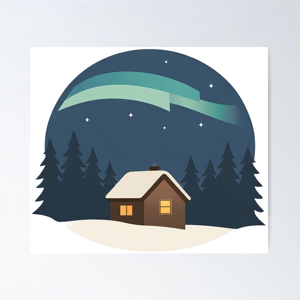Item preview, Cozy Cabin Under Aurora Minimal Night Forest designed and sold by Fernova.