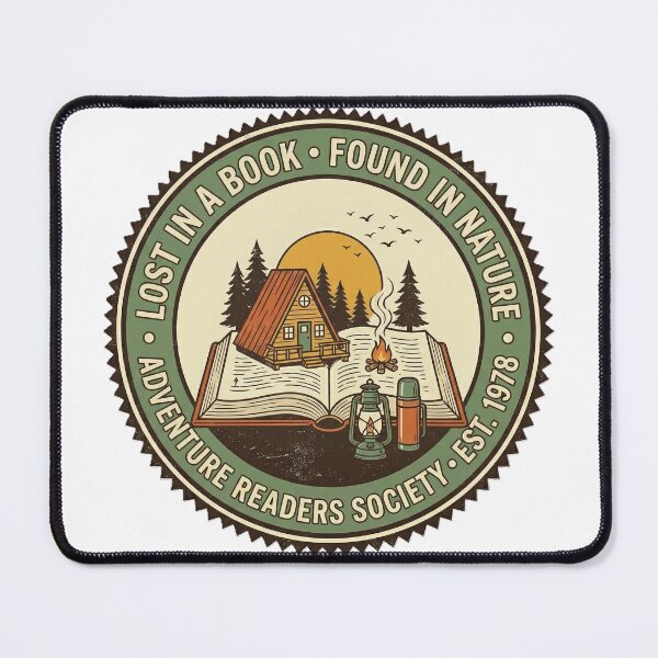 Item preview, Lost in a Book Found in Nature – Adventure Readers Society Vintage Badge designed and sold by KERK Art and Design.