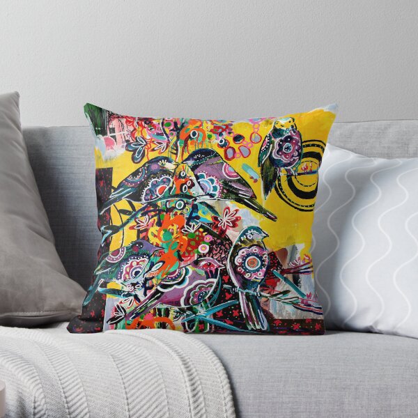birds in yellow Throw Pillow