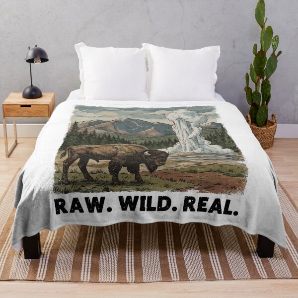 Item preview, Bison Raw Wild Real Yellowstone Mountain Nature Geyser designed and sold by MuniraWearify.