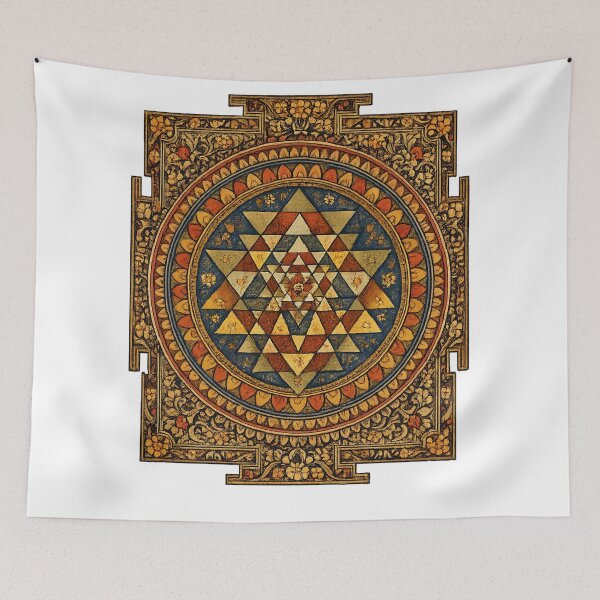 Item preview, Traditional Kalamkari Sri Chakram Art – Sacred Geometric Spiritual Design designed and sold by clickmarqdigi.