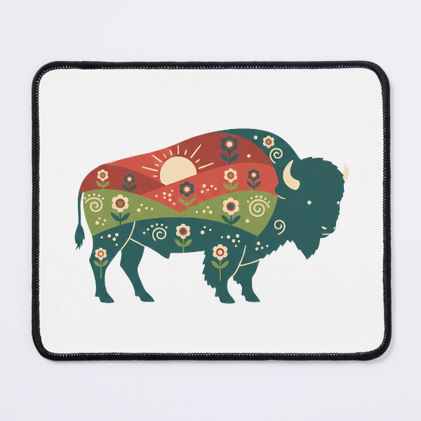 Item preview, Bison Silhouette with Floral Hills – Scandinavian Folk Art by heidiannemorris © designed and sold by FOLK ART FUSION by heidiannemorris.