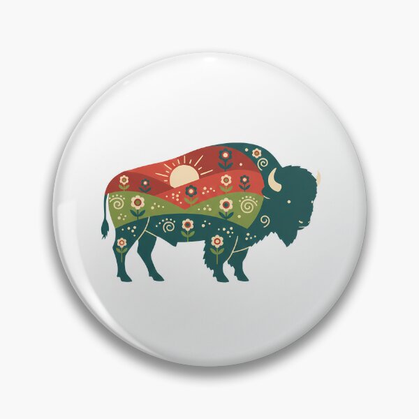 Item preview, Bison Silhouette with Floral Hills – Scandinavian Folk Art by heidiannemorris © designed and sold by FOLK ART FUSION by heidiannemorris.