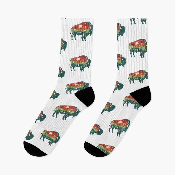 Item preview, Bison Silhouette with Floral Hills – Scandinavian Folk Art by heidiannemorris © designed and sold by FOLK ART FUSION by heidiannemorris.