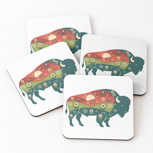 Item preview, Bison Silhouette with Floral Hills – Scandinavian Folk Art by heidiannemorris © designed and sold by FOLK ART FUSION by heidiannemorris.