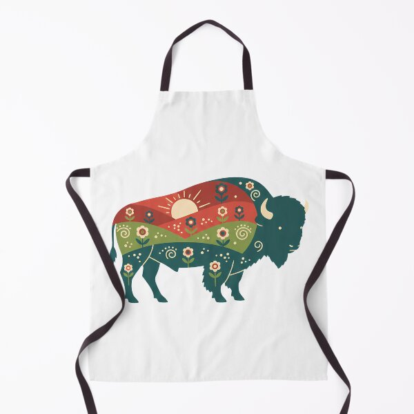Item preview, Bison Silhouette with Floral Hills – Scandinavian Folk Art by heidiannemorris © designed and sold by FOLK ART FUSION by heidiannemorris.