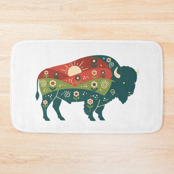 Item preview, Bison Silhouette with Floral Hills – Scandinavian Folk Art by heidiannemorris © designed and sold by FOLK ART FUSION by heidiannemorris.
