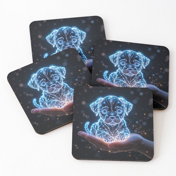 Item preview, Neon Glowing Puppy in Hand – Futuristic Luminous Artwork designed and sold by PixelVibe782.
