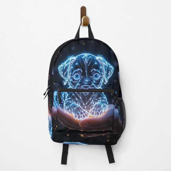 Item preview, Neon Glowing Puppy in Hand – Futuristic Luminous Artwork designed and sold by PixelVibe782.