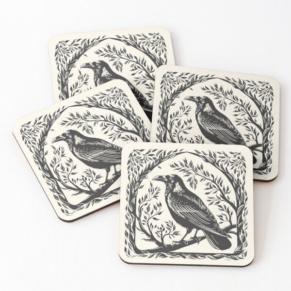 Item preview, Raven Folk Art Gothic Botanical Bird Crowcore designed and sold by Y-Vibes.