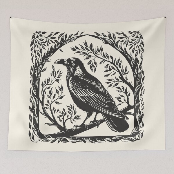 Item preview, Raven Folk Art Gothic Botanical Bird Crowcore designed and sold by Y-Vibes.