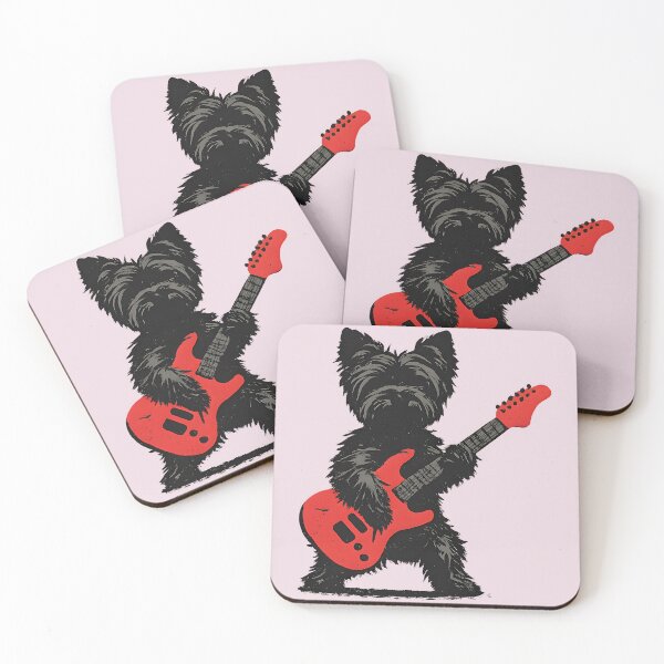 Item preview, Vintage Yorkie Rock Funny Dog Playing Guitar - Rock Guitar Dog Silhouette With Red Electric Guitar designed and sold by Aesthetic-Avenue.