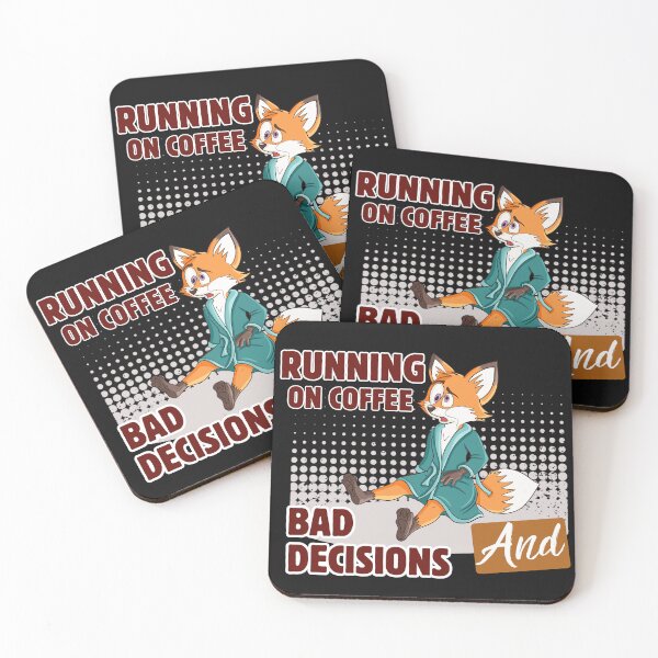 Item preview, Running on Coffee and Bad Decisions – Funny Fox T-Shirt Design designed and sold by Turiva.