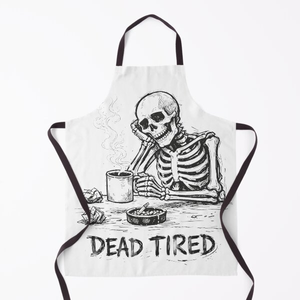 Item preview, Dead Tired – A tired skeleton with coffee in a dark humor style designed and sold by ExpertEsche.