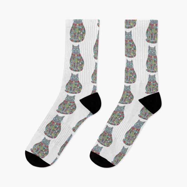 Item preview, Fat Grey Cat Silhouette with Floral Motifs – Scandinavian Folk Art by heidiannemorris © designed and sold by FOLK ART FUSION by heidiannemorris.