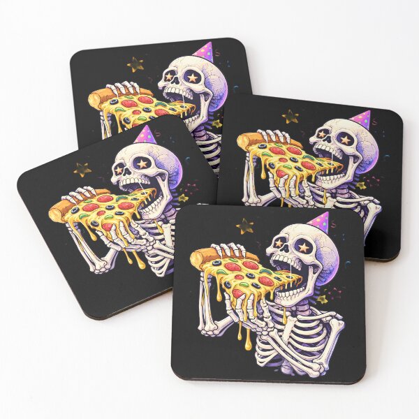 Item preview, Party Skeleton with Pizza – Cheesy Birthday Dark Humor designed and sold by ExpertEsche.