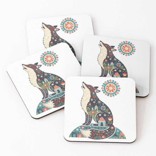 Item preview, Howling Fox Silhouette with Celestial Hills – Scandinavian Folk Art by heidiannemorris © designed and sold by FOLK ART FUSION by heidiannemorris.
