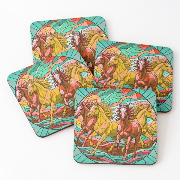 Item preview, Vibrant Stained Glass Mosaic of Wild Horses Galloping through . designed and sold by VibranPalette.