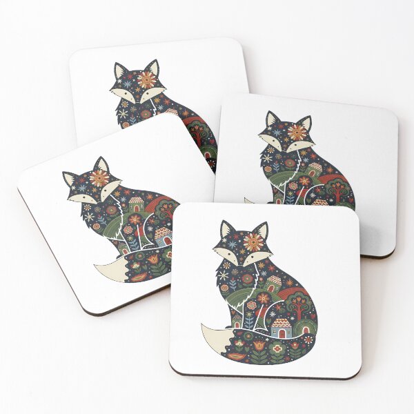 Item preview, Fox Silhouette with Floral Townscape – Scandinavian Folk Art by heidiannemorris © designed and sold by FOLK ART FUSION by heidiannemorris.