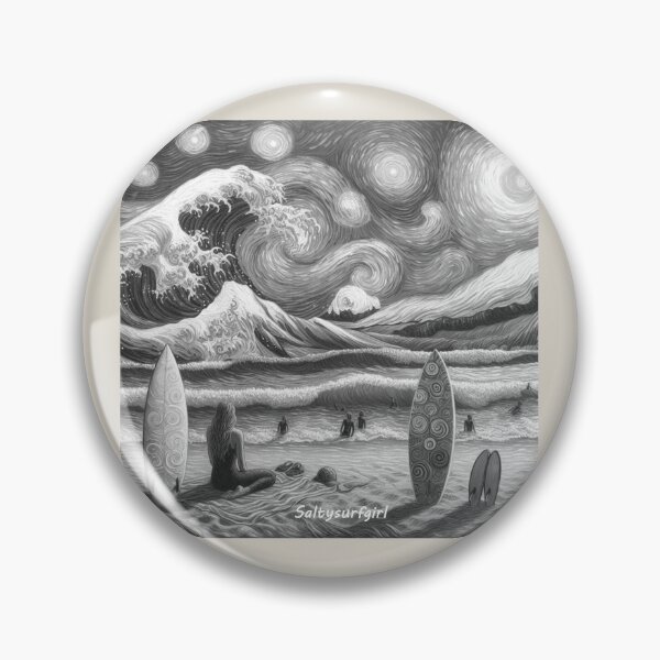Item preview,  Starry Night surf girl in Black and White designed and sold by SaltySurfgirl.