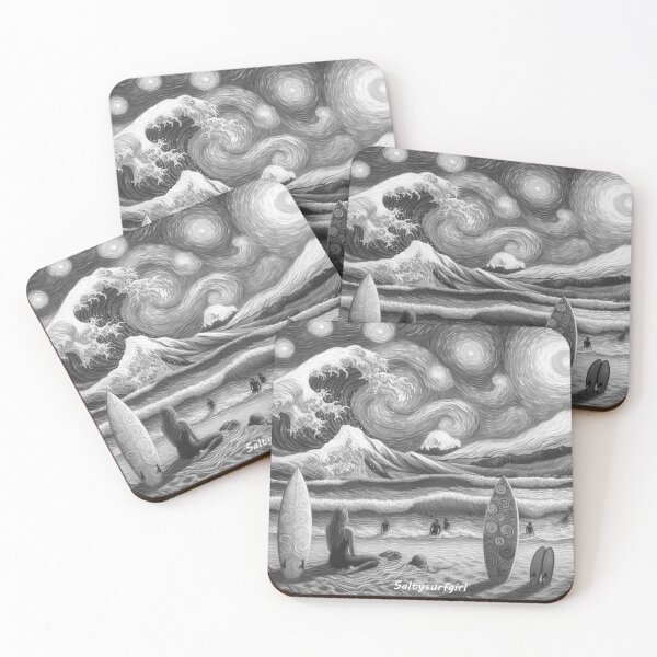 Item preview, Starry Night surf girl in Black and White designed and sold by SaltySurfgirl.