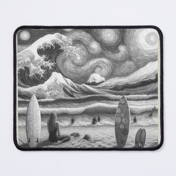 Item preview, Starry Night surf girl in Black and White designed and sold by SaltySurfgirl.