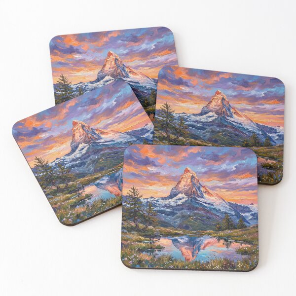 Item preview, Majestic Matterhorn Sunrise with Lake Reflection - Impasto Oil Painting designed and sold by PrintShopGeneva.