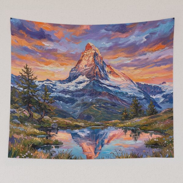 Item preview, Majestic Matterhorn Sunrise with Lake Reflection - Impasto Oil Painting designed and sold by PrintShopGeneva.