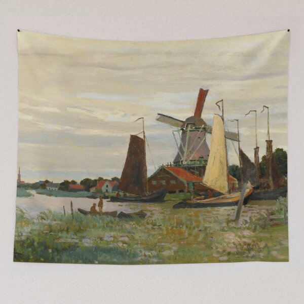 Item preview, Un Moulin a Zaandam by Claude Monet: Tranquil Dutch Windmill Landscape Poster designed and sold by artofuniverse.