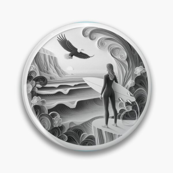 Item preview, Surfer Girl Circle Black and White designed and sold by SaltySurfgirl.
