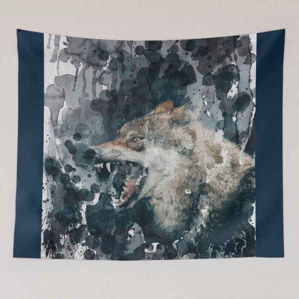 Item preview, Gray Wolf Fierce Snarl Teeth Watercolor Painting designed and sold by ArtNatureStore.
