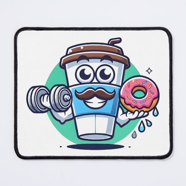 Item preview, Funny Coffee Cup Lifting Weights with Donut Cartoon. designed and sold by The-T-In-Retro.