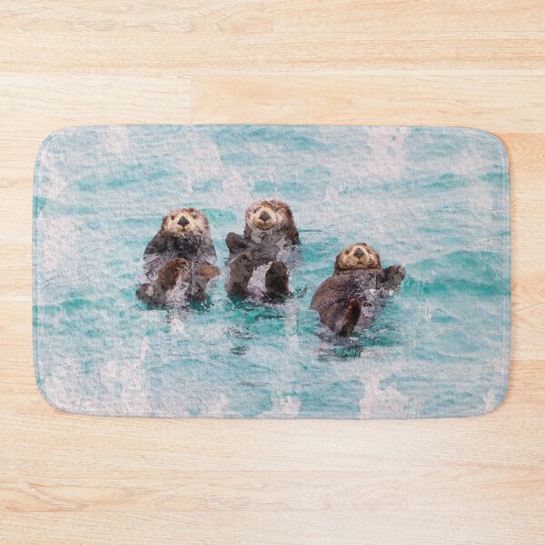 Item preview, Otters Swimming Water Watercolor Nature Painting Art designed and sold by ArtNatureStore.