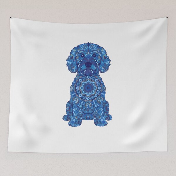 Item preview, Cavapoochon Mandala Dog Art – Blue Boho Cavapoochon Illustration designed and sold by AmberWit.