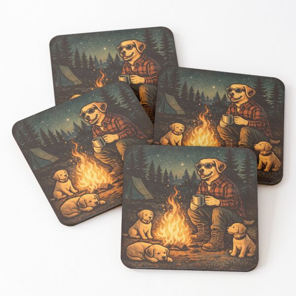 Item preview, Camping Labrador Dad with Puppies – Cozy Campfire Scene designed and sold by PawPrintCustom.