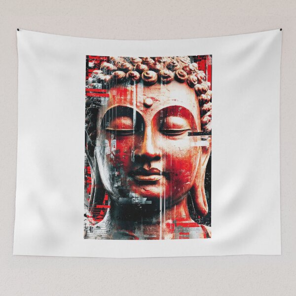 Item preview, Abstract Red Buddha Face in Digital Design Style designed and sold by Artessie.