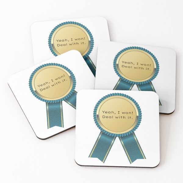 Item preview, I Won Deal With It Badge Blue Gold Motivational Text Stickers Magnet Wall Art TShirt Gift Card Hat Work School Redbubble Shop  designed and sold by Saritas Boutique Shop.
