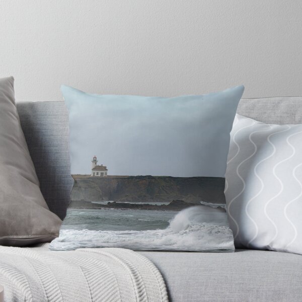 Item preview, Cape Arago Lighthouse with dramatic wave in foreground designed and sold by lisavonbiela.