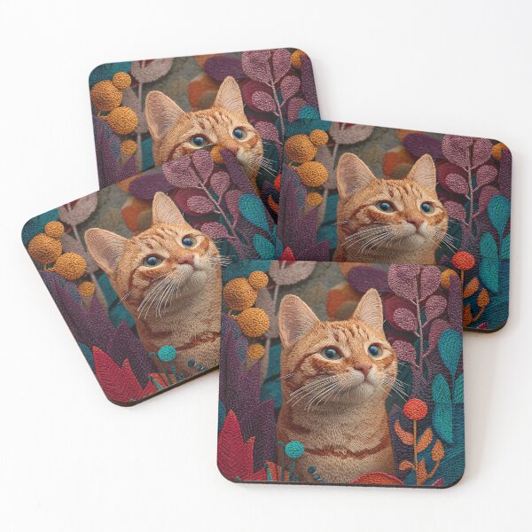 Item preview, Textured Knitted Style Orange Tabby Cat in Floral Garden designed and sold by skibreck.
