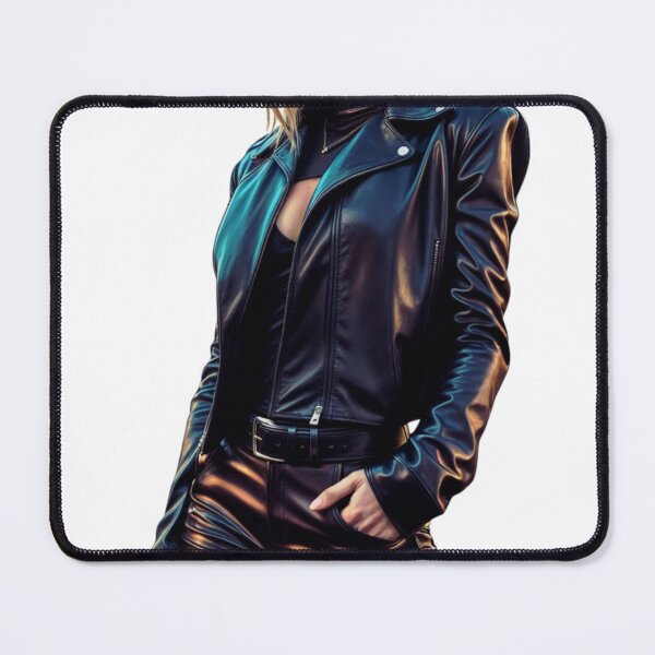 Item preview, Edgy woman in glossy black leather outfit against cutout black backdrop designed and sold by Creative88Art.