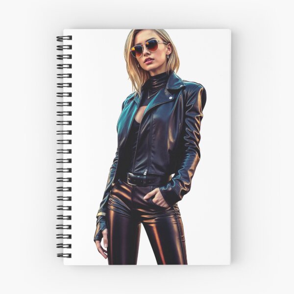 Item preview, Edgy woman in glossy black leather outfit against cutout black backdrop designed and sold by Creative88Art.