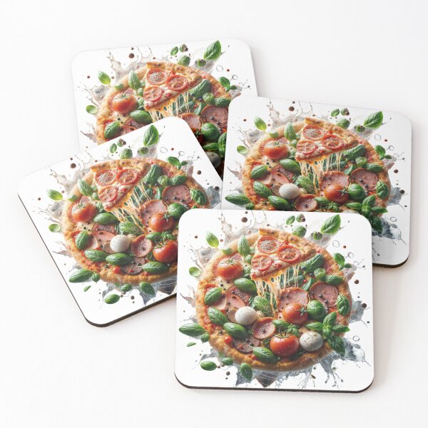 Item preview, Whole pizza with lifted slice and dynamic sauce burst on black designed and sold by Creative88Art.