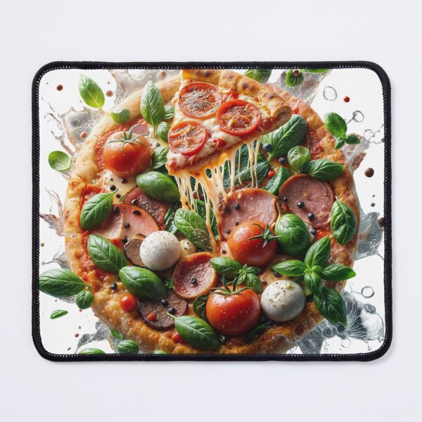 Item preview, Whole pizza with lifted slice and dynamic sauce burst on black designed and sold by Creative88Art.
