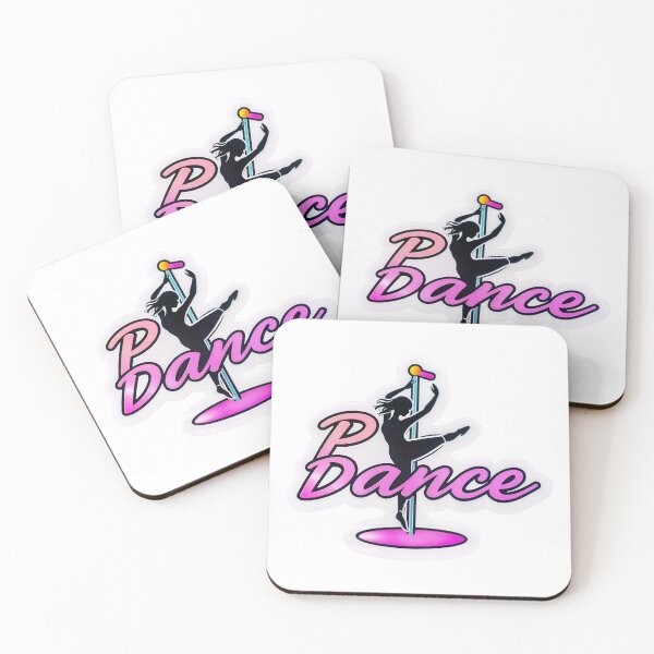 Item preview, Silhouetted pole dancer with pink gradient Dance script on black designed and sold by Creative88Art.