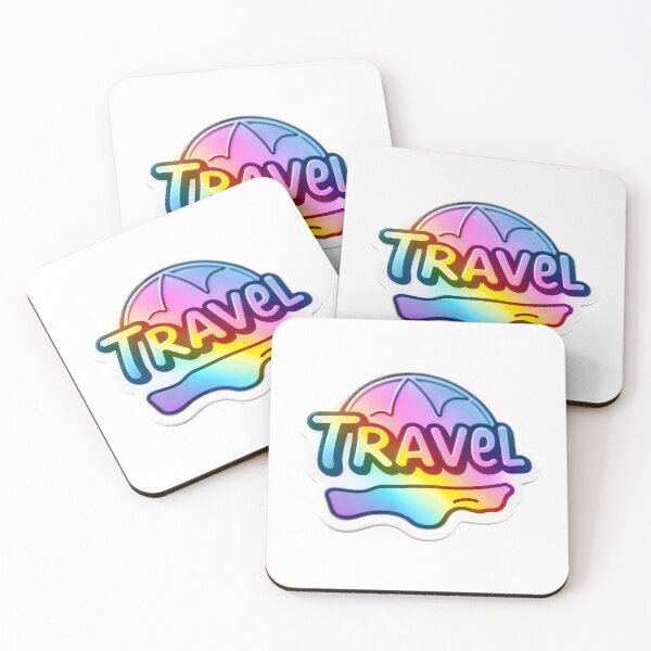 Item preview, Travel sticker graphic with umbrella, shoreline, rainbow gradient designed and sold by Creative88Art.