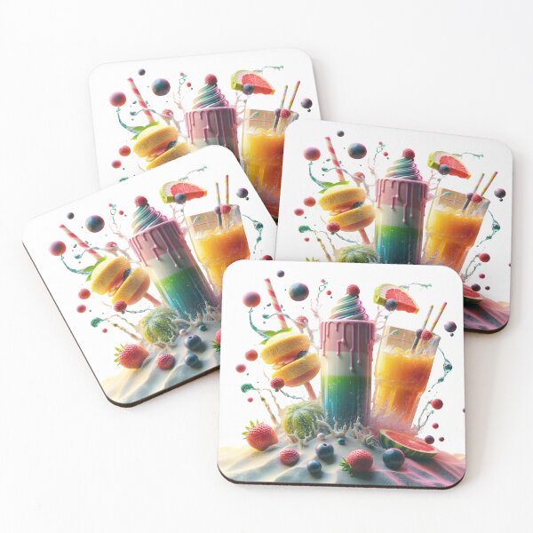Item preview, Milkshake and orange juice with flying fruit on black background designed and sold by Creative88Art.