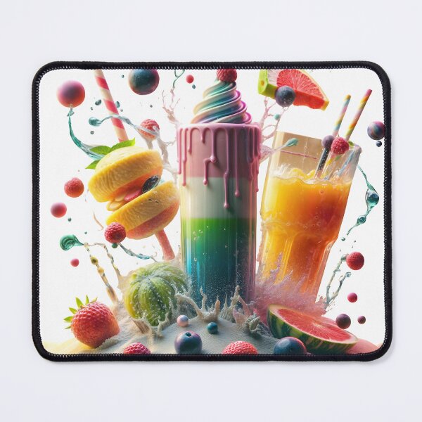 Item preview, Milkshake and orange juice with flying fruit on black background designed and sold by Creative88Art.