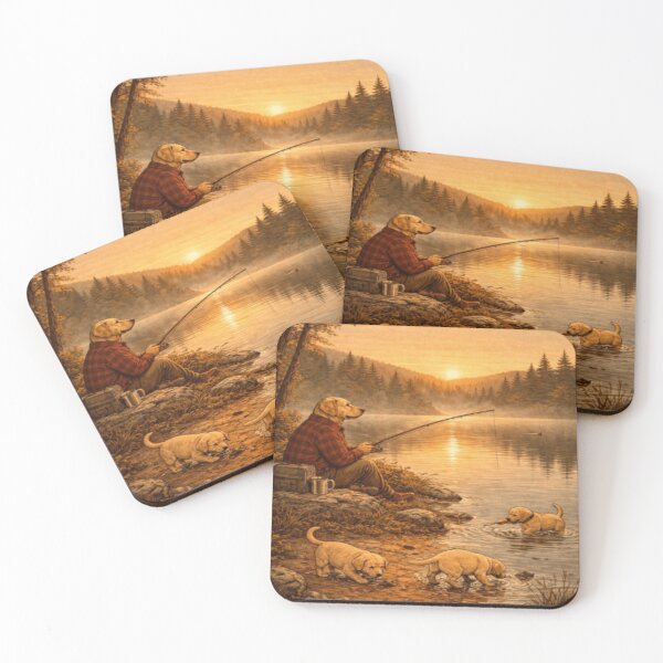 Item preview, Camping Labrador Dad Fishing with Puppies – Retro Outdoor Adventure designed and sold by PawPrintCustom.