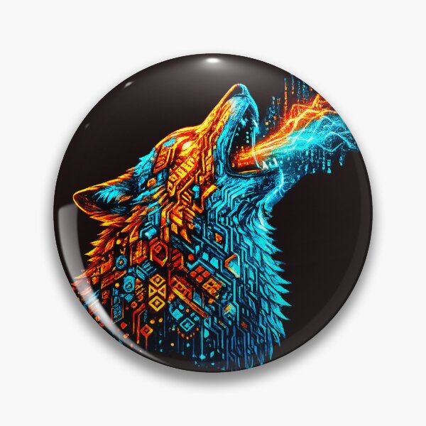 Item preview, Cyberpunk Wolf - Howling Digital Totem Neon designed and sold by Printforluck.